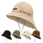 Japanese Style Drawstring Wide Brim Sun Protection And Waterproof Basin Hat